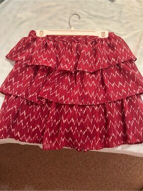 Maroon Tiered Ruffle Mini Skirt - Red Pattern